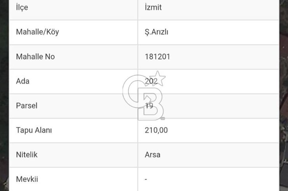 İZMİT SERDAR'DA MANZARALI 210 M2 SATILIK ARSA CB TOWER