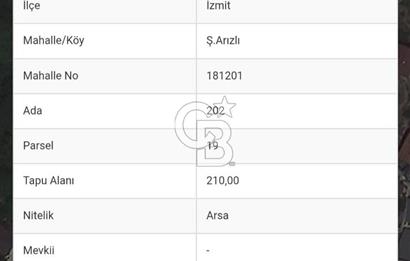İZMİT SERDAR'DA MANZARALI 210 M2 SATILIK ARSA CB TOWER