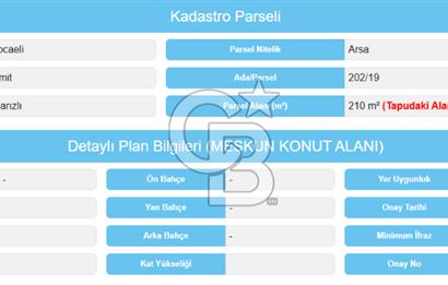 İZMİT SERDAR'DA MANZARALI 210 M2 SATILIK ARSA CB TOWER