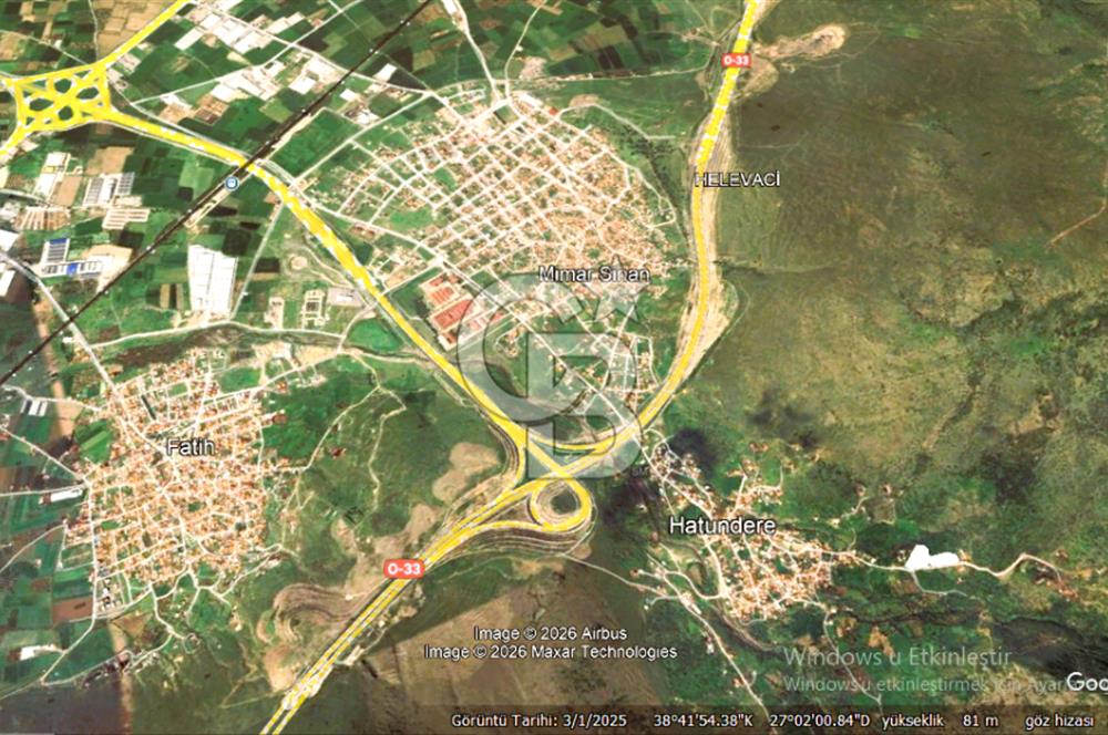 MENEMEN HATUNDERE'DE YOLA 200 MT CEPHELİ 8.200 M2 SATILIK TARLA.