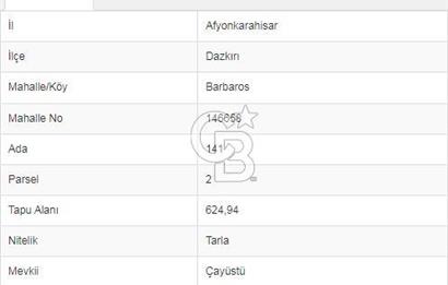 Afyon-Dazkırı Barbaros Mah.de İmarlı Arsalara Yakın 624 m² Satılık Tarla