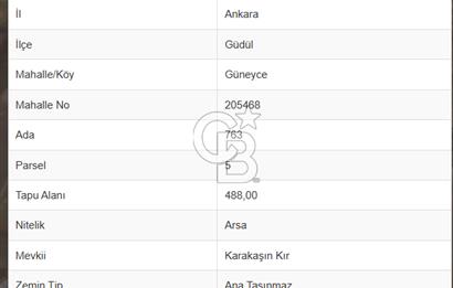 Güdül Güneycede Müstakil Tapulu Satılık 488 m2 Villa Arsası