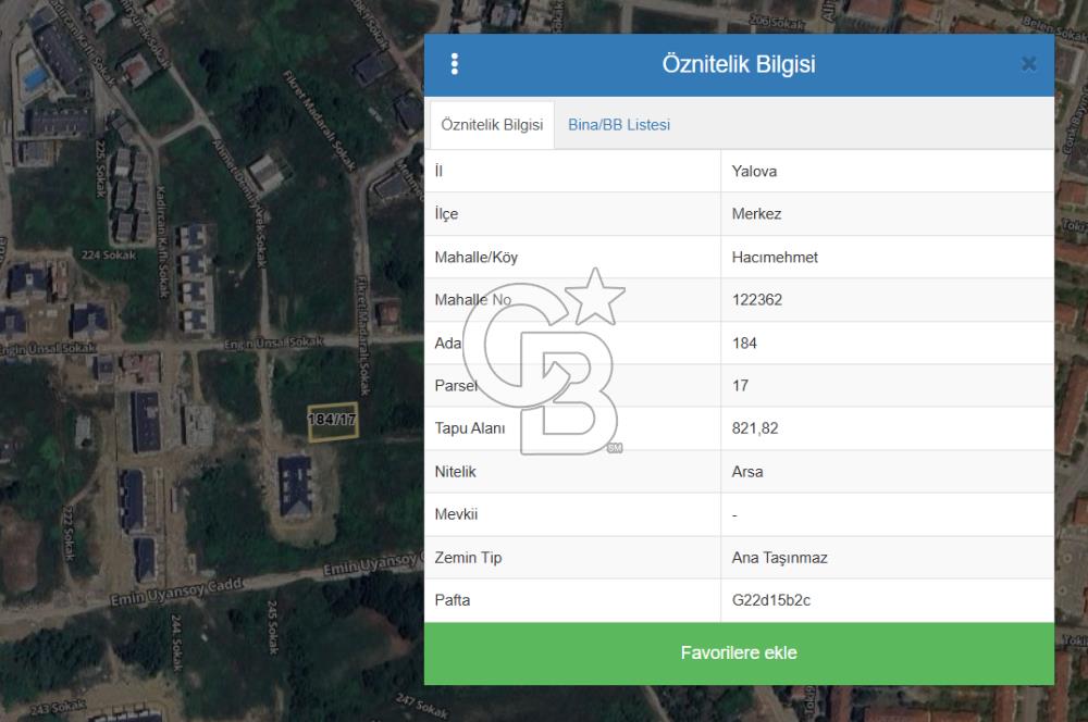 YALOVA MERKEZ DE SATILIK 2 KAT KONUT İMARLI DENİZ MANZARALI ARSA