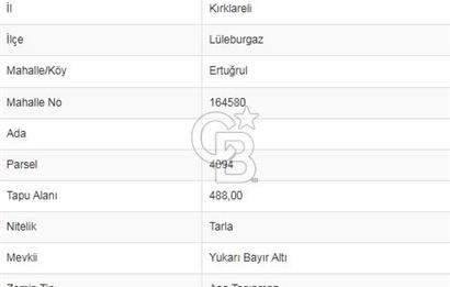 LÜLEBURGAZ ERTUĞRULDA GELİŞEN BÖLGEDE SATILIK TARLA