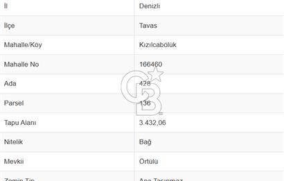 Tavas Kızılcabölük Toplam 8.802 M² Satılık Tarla