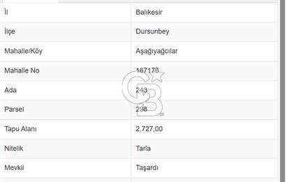 BALIKESİR DURSUNBEY AŞAĞIYAĞCILAR SATILIK TARLA