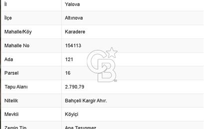 YALOVA ALTINOVA KARADERE KÖYÜNDE İMARLI SATALIK ARSA!
