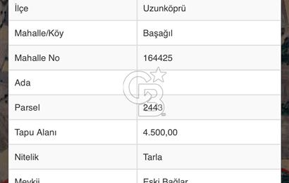 EDİRNE UZUNKÖPRÜ BAŞAĞILDA BARAJA VE ANAYOLA YAKIN SATILIK TARLA