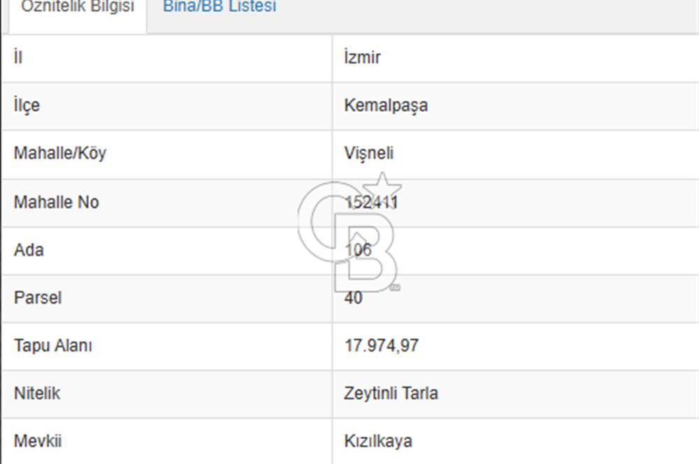 İzmir Kemalpaşa Vişneli Köyü Bitişiğinde 17.974 m2 Satılık Tarla