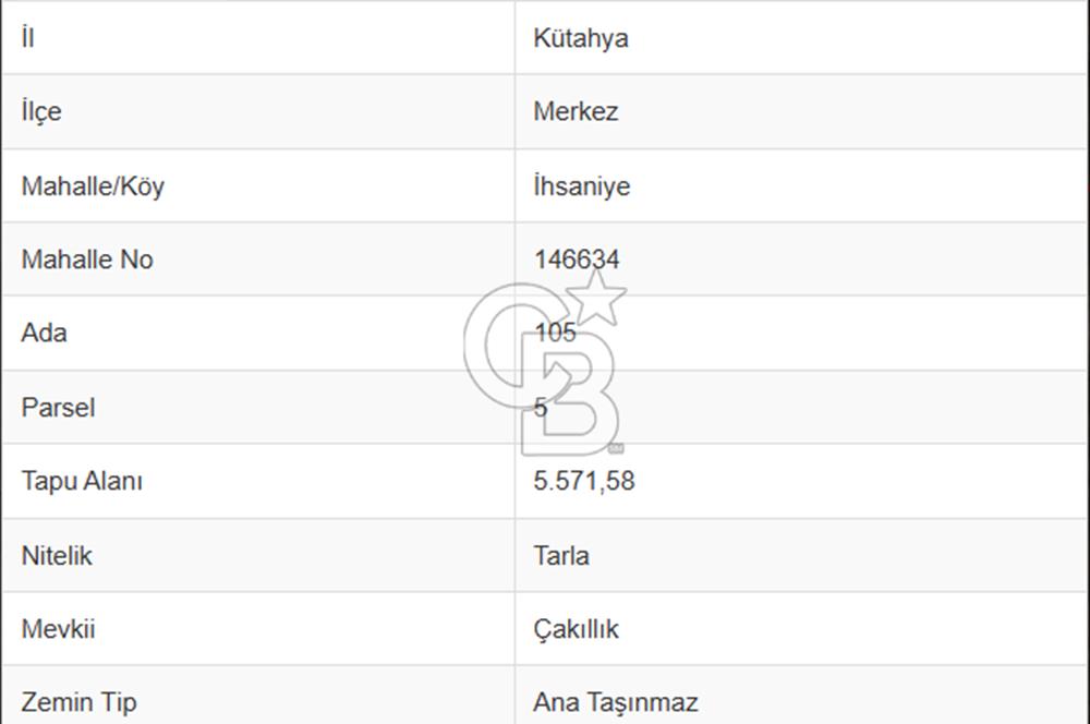 CB CITY' DEN KÜTAHYA/MERKEZ İHSANİYE MAH SATILIK TARLA