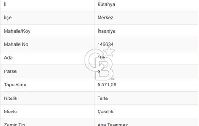 CB CITY' DEN KÜTAHYA/MERKEZ İHSANİYE MAH SATILIK TARLA