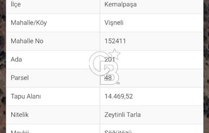 KEMALPAŞA VİŞNELİ SATILIK ZEYTİNLİ TARLA