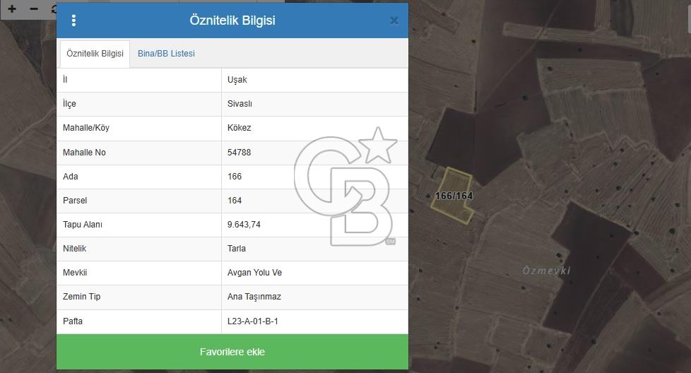 UŞAK SİVASLI KÖKEZ KÖYÜNDE 9.643 M2 SATILIK TARLA CB PH