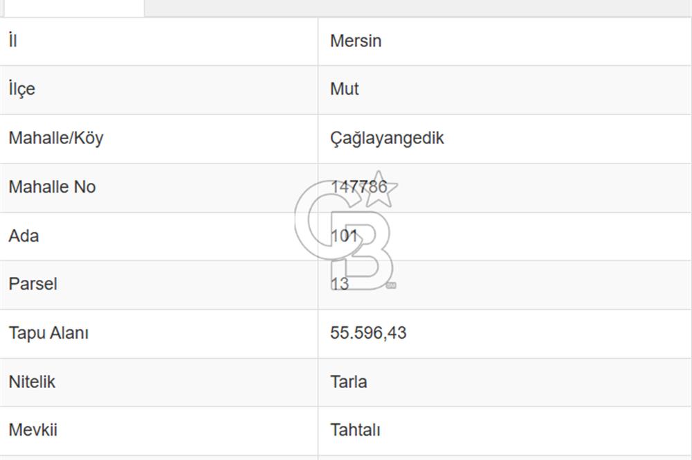 Mut Çağlayangedik ve Çortak Sınırı Satılık Çiftlik ve Arazi 