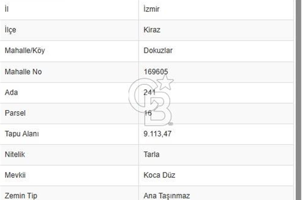 İzmir Kiraz Dokuzlar'da 9.113 m² Kestane Yetiştirmek İçin Tarla