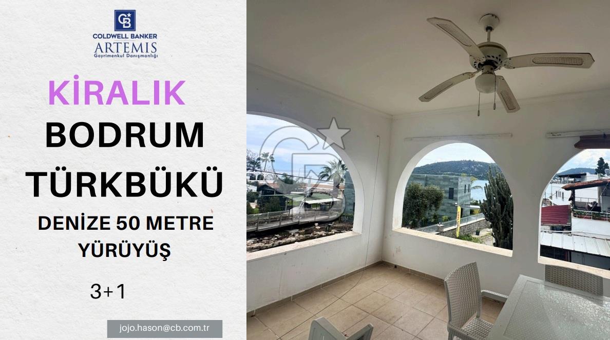 Sezonluk Kiralık Bodrum Türkbükü Denize 50 mt. Yakınlıkta 3+1 Üst Kat