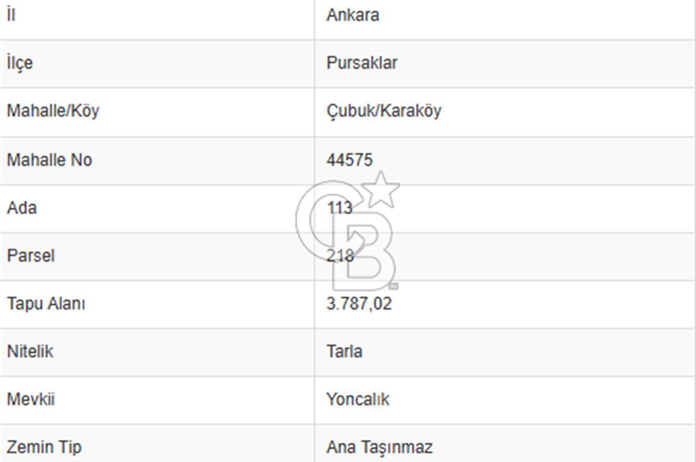 PURSAKLAR KARAKÖYDE 3.787 METREKARE TARLA