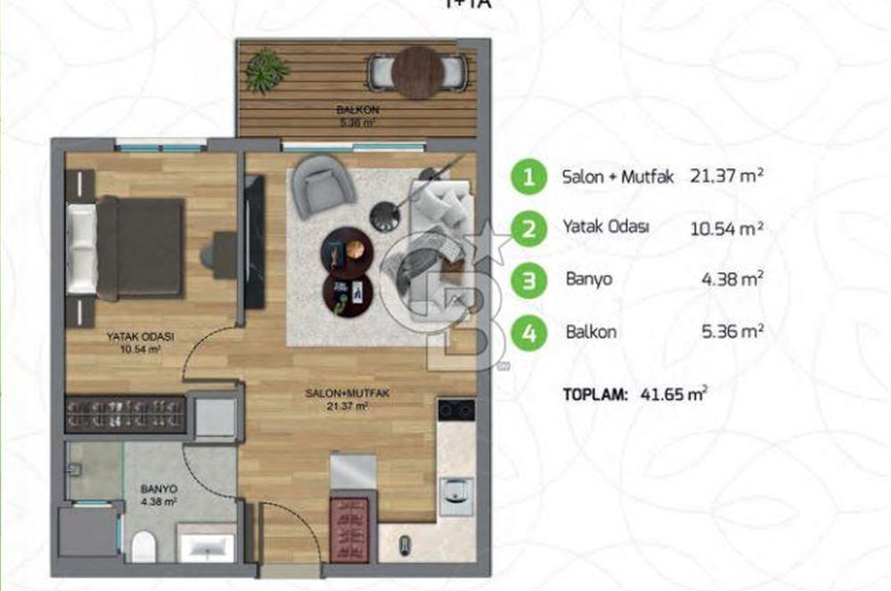 Park Yaşam Atlantis Havuz & Peyzaj Satılık 1+1 52 m² Daire