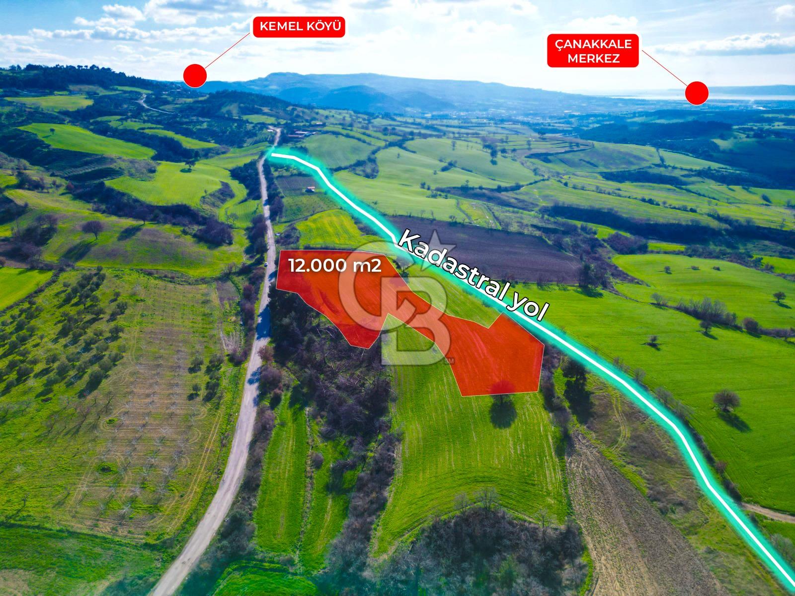 ÇANAKKALE KEMEL KÖYÜNDE BOĞAZ MANZARALI SATILIK 12 DÖNÜM TARLA