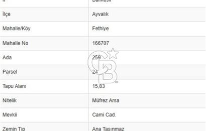 AYVALIK FETHİYE MAHALLESİNDE 3 ADET İMARLI ARSA