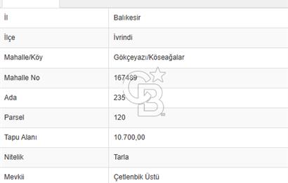 CB KİNG'DEN İVRİNDİ/GÖKÇEYAZI MAHALLESİ 10700 m² SATILIK TARLA