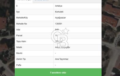 Korkuteli Aşşağıpazar Mah. SATILIK 389 m2 Parsel