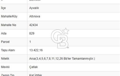 AYVALIK ALTINOVA SAHİL BÖLGESİNDE KÖŞE KONUM VİLLA ARSASI