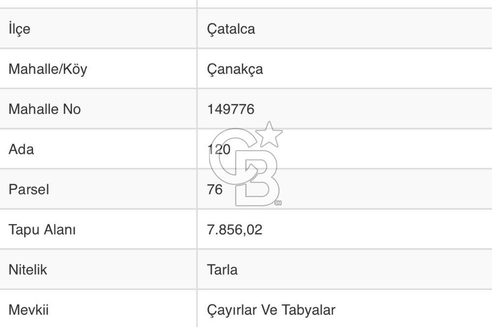 ÇATALCA ÇANAKÇA DA 7857M2 SATILIK TARLA