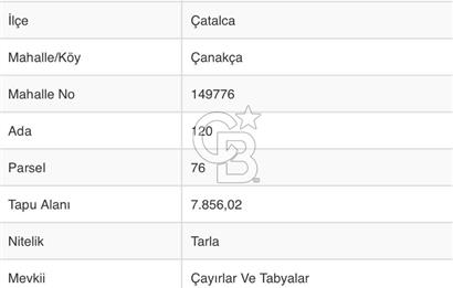 ÇATALCA ÇANAKÇA DA 7857M2 SATILIK TARLA