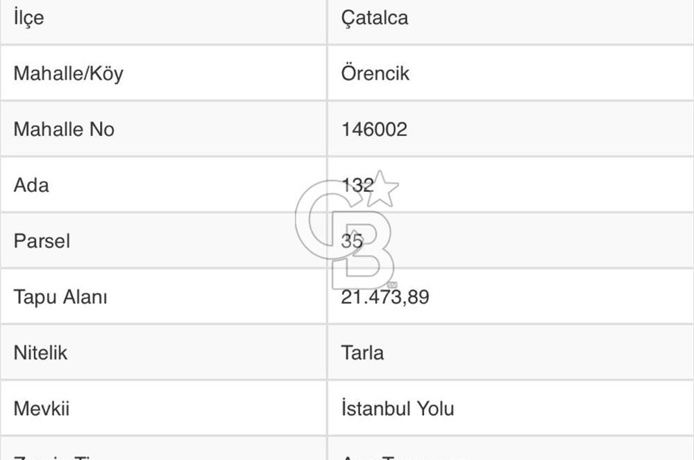 ÇATALCA ÖRENCİKTE SATILIK TARLA
