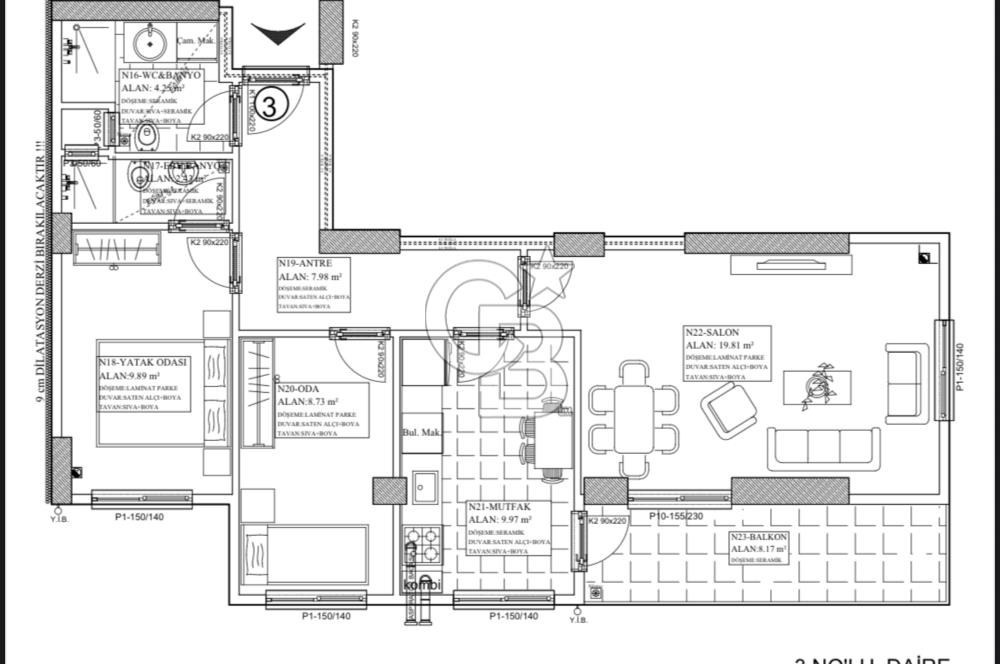 Çanakkale Lapseki Çardak Ayrı Mutfak Çift Banyo Sıfır 2+1 Daire