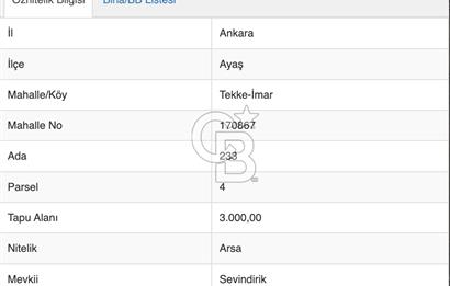 Ayaş'ta 3 Dönüm Kaçırılmayacak Fiyatta Arsa