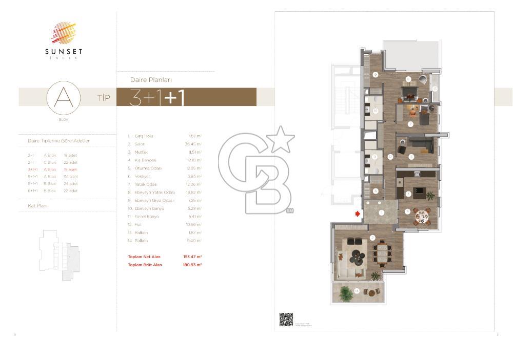 Sunset İncek Lüx ve Konfor birarada 3+1+1  29.kat Göl Manzaralı