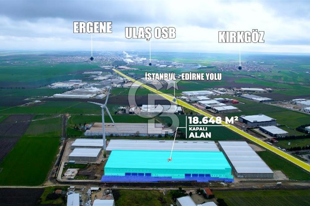 ÇORLU ULAŞ OSB'DE KİRALIK 18.648 M² SIFIR A+ LOJİSTİK DEPO