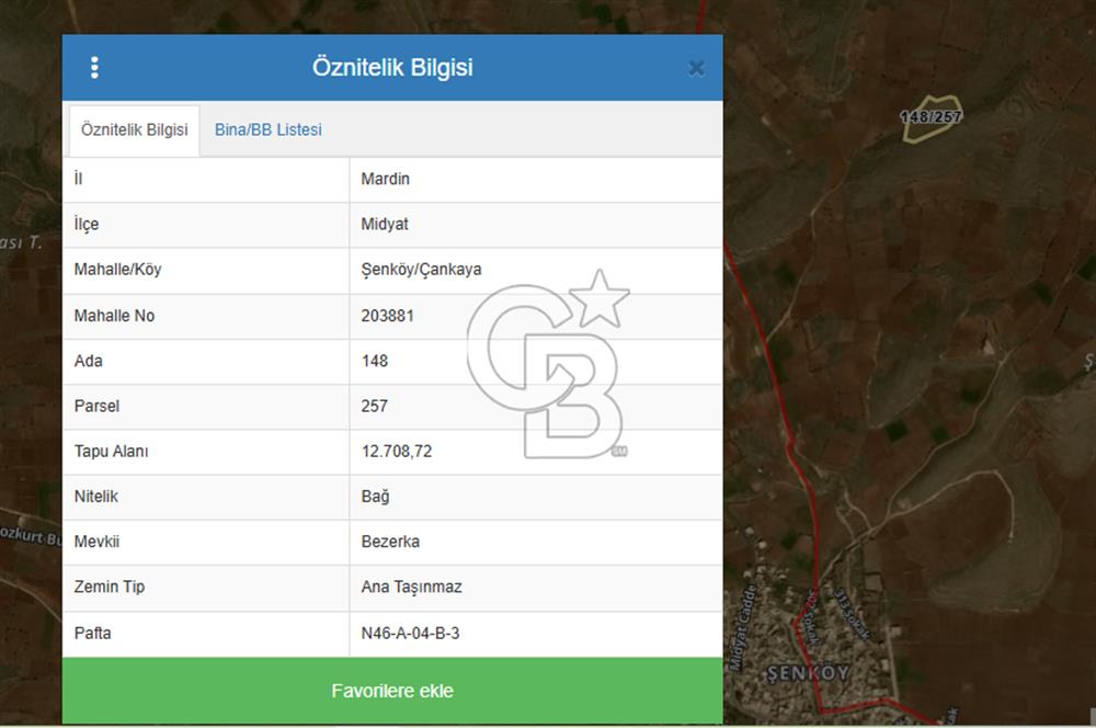 Mardin Midyat Şenköy'de 12.708 m2 lik Yatırımlık Bağ