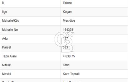 Edirne Keşan MecidiyeKöyü Yatırımlık SarosSahil 5km 4638 m²Tarla