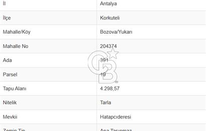 KORKUTELİ BOZOVA SATILIK TARLA