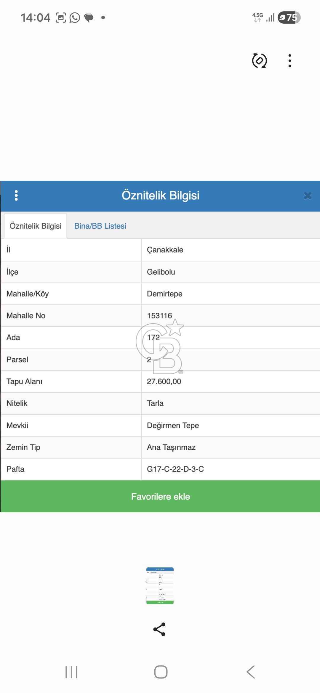 Çanakkale,Gelibolu,Demirtepe köyünde 434,63 m2 tarla