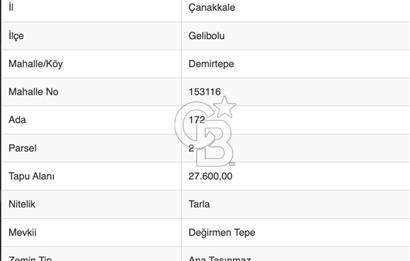 Çanakkale,Gelibolu,Demirtepe köyünde 434,63 m2 tarla