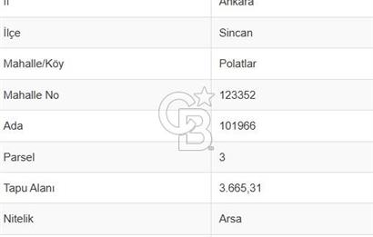 SİNCAN POLATLAR DA SATILIK 2291 m² SANAYİ İMARLI ARSA HİSSESİ