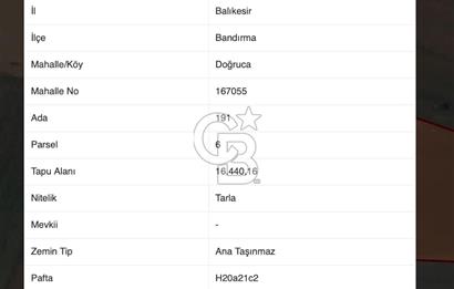 CB AMBIANCE'DAN BANDIRMA/DOĞRUCA KÖYÜNDE 16.440 M2 SATILIK TARLA