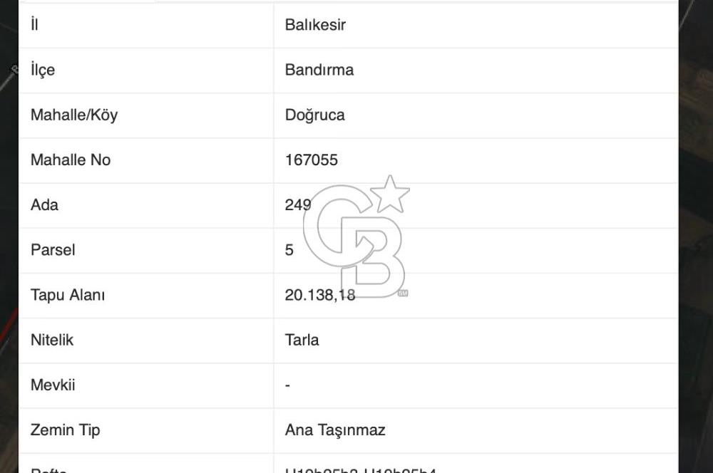 CB AMBIANCE'DAN BANDIRMA/DOĞRUCA'DA 20.138 M2 SATILIK TARLA