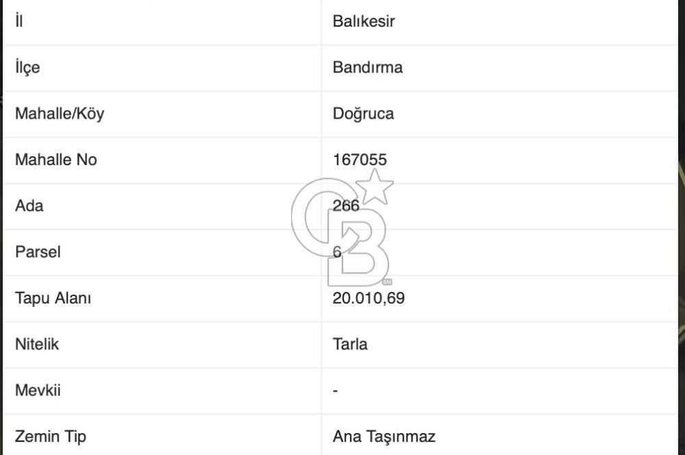 CB AMBIANCE'DAN BANDIRMA/DOĞRUCA'DA 20 DÖNÜM SATILIK ÇİFTLİK
