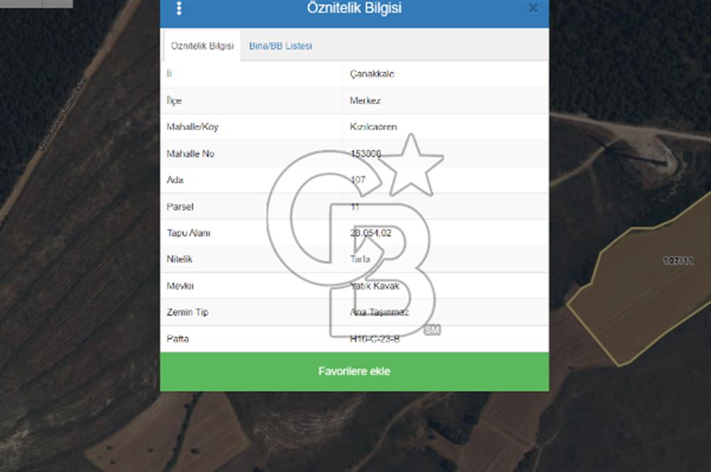 ÇANAKKALE MERKEZ KIZILCAÖREN'DE SATILIK ARAZİ