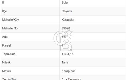 BOLU GÖYNÜK KARACALAR KÖYÜNDE 1484 M2 MÜSTAKİL TAPULU ARAZİ