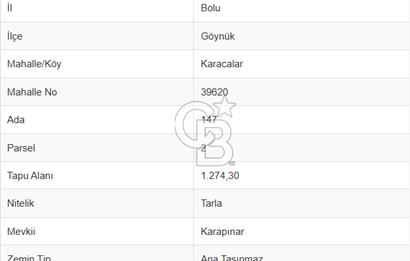 BOLU GÖYNÜK KARACALAR KÖYÜNDE 1274 M2 MÜSTAKİL TAPULU ARAZİ