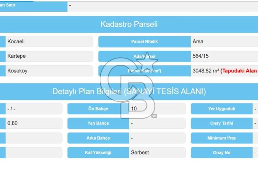 KARTEPE KÖSEKÖYDE 3048 m² SANAYİ İMARLI YATIRIMLIK ARSA