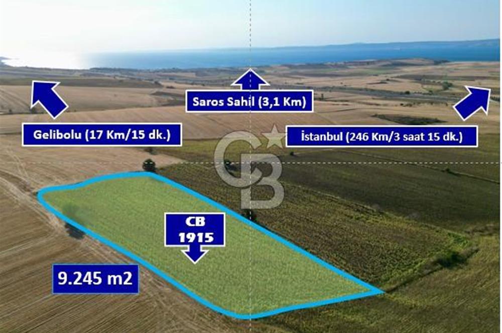 GELİBOLU BOLAYIR 9245 M2 SATILIK YATIRIMLIK HESAPLI TARLA
