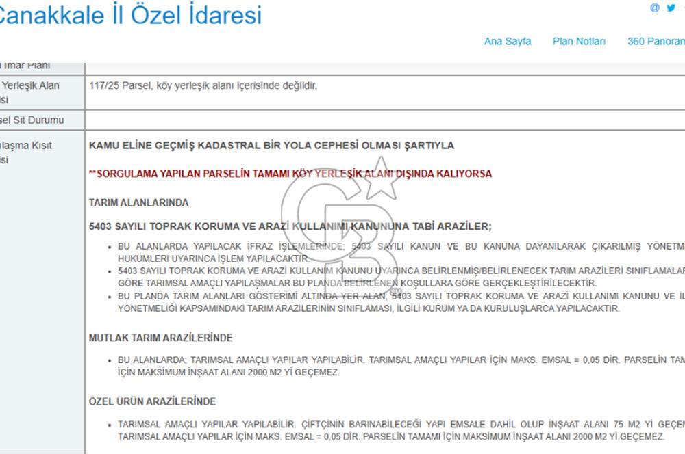 ÇANAKKALE DEMİRCİ KÖYÜNDE SATILIK KAZ DAĞLARINDA 5018M2 TARLA