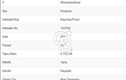 CB CITY' DEN AFYONKARAHİSAR/İHSANİYE MAH SATILIK TARLA